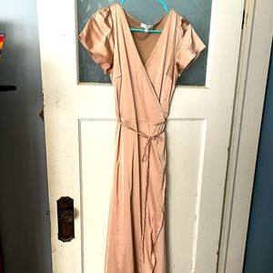 Baltic Born champagne colored satin wrap dress